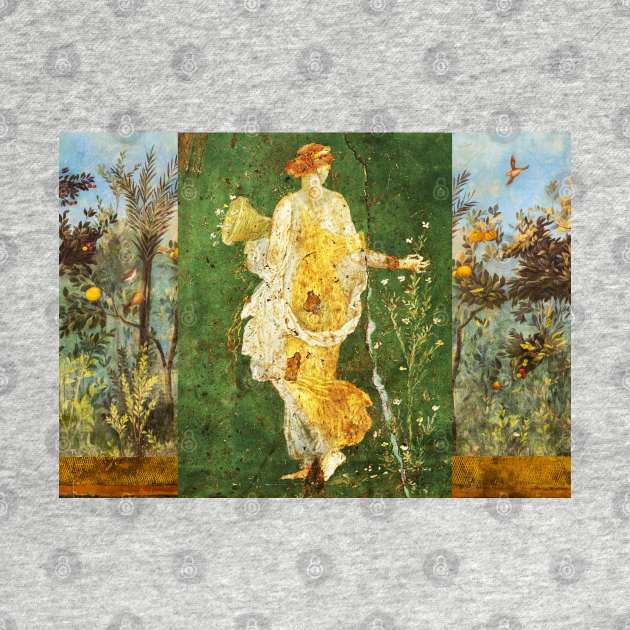 FLORA,POMPEII ,ANTIQUE ROMAN WALL PAINTINGS Flower Garden Flying Birds ,Quince and Apple Trees by BulganLumini